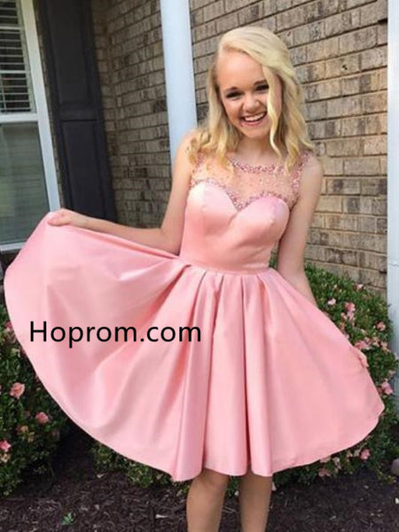 A-line Beading Cute Pink Homecoming Dress