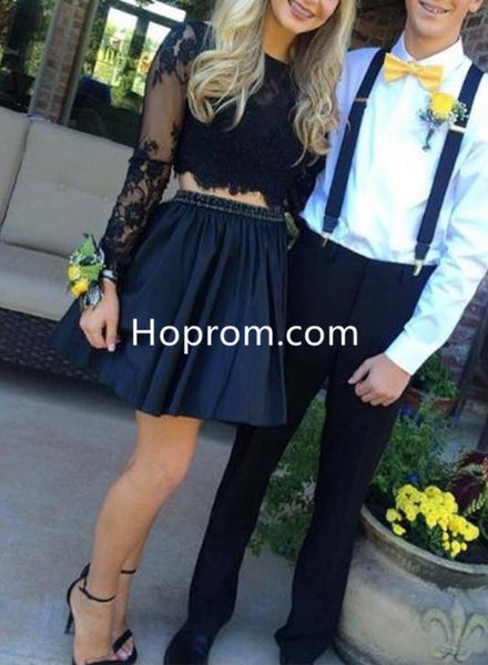 Black Lace Two Piece Homecoming Dress with Beads