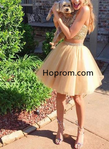 Tulle Short Two Pieces Homehoming Dress, Yellow Homehoming Dress