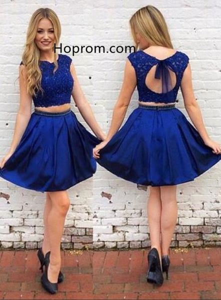Royal Blue Two Piece Homecoming Dress with Open Back