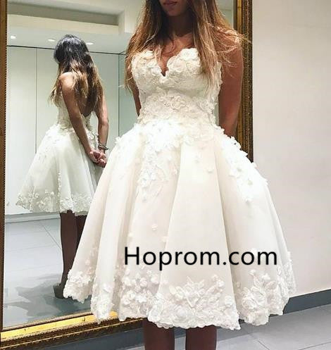 Applique Homehoming Dress, White Sweetheart Backless Homehoming Dress