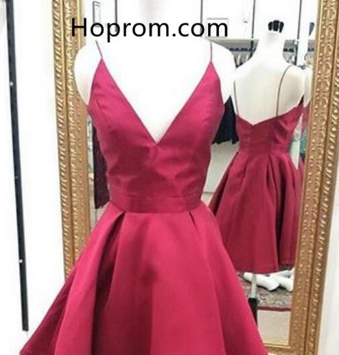 Backless Deep V Neck Homehoming Dress, Red Sexy Homehoming Dress