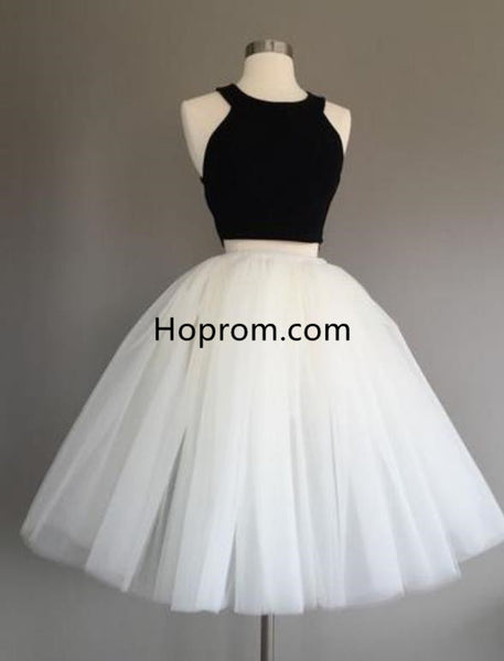 Black Top Homecoming Dress Two Piece White Tutu Skirt