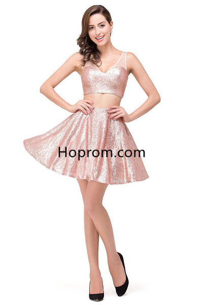 Pink Two Pieces Homecoming Dress, Sequins Short Homecoming Dress