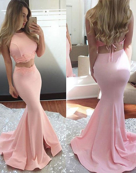 Blush Pink Two Piece Mermaid Prom Dress