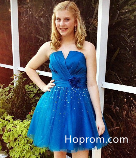 Short Tulle Beading Homecoming Dress, Royal Blue Prom Dresses