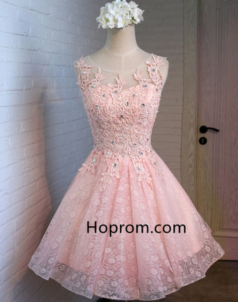 Short Elegant Appique Beading Homecoming Dress, Baby Pink Prom Dress