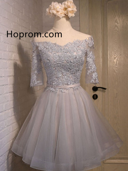 Short Prom Appique Homecoming Dress, Off Shoulder Dresses