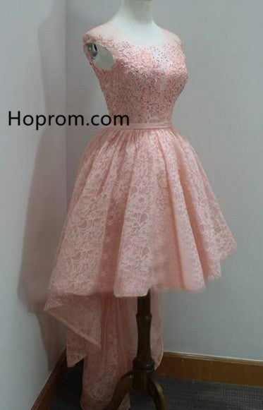 Beading Homecoming Dress, Pink Lace High Low Homecoming Dresses