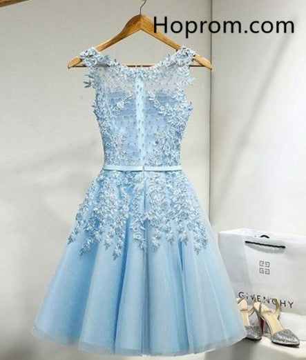 Appliques Sky Blue Elegant Scoop Neck Homecoming Dress