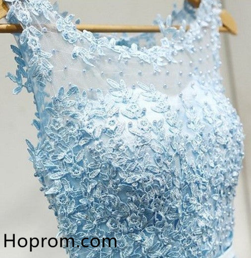 Appliques Sky Blue Elegant Scoop Neck Homecoming Dress