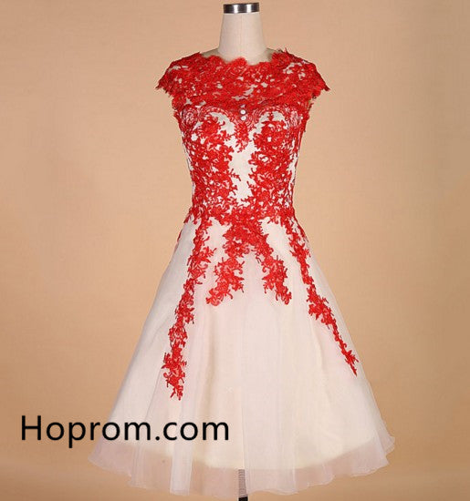 A-line Appliques Red Hot Tulle Homecoming Dress