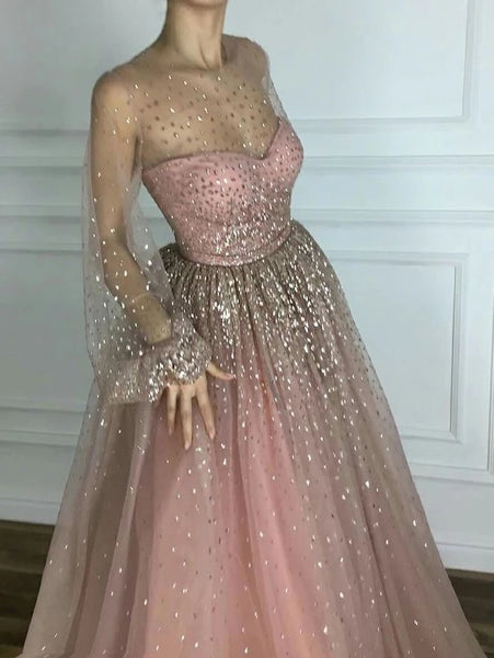 Chic Long Sleeve Bling Sexy Prom Dress Formal Dress for Prom