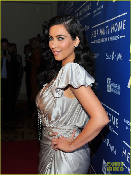 Silver Kim Kardashian (Kim K) V Neck Dress Satin Prom Best Red Carpet Celebrity Evening Dress Cinema For Peace