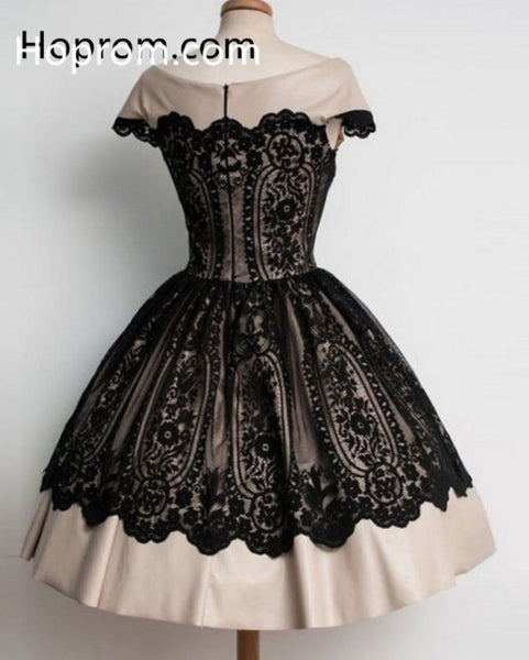 Elegant Black Lace Cap Sleeve Homecoming Dress