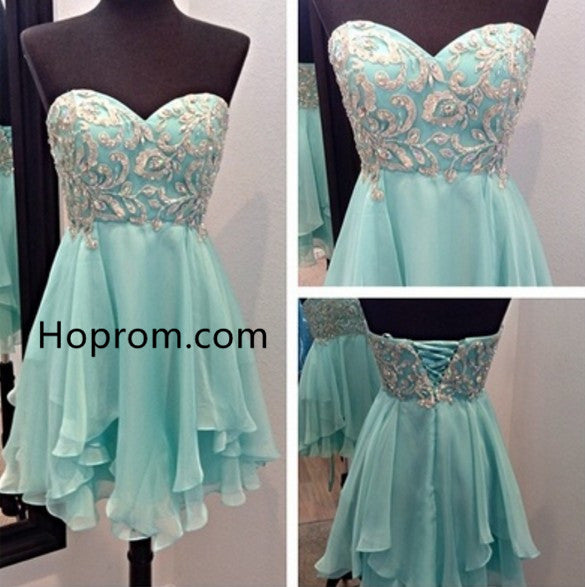 Mint Sweetheart Homecoming Dress with Sparkle Appliques