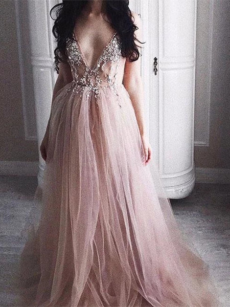 Spaghetti Straps Beaded Chic Prom Dresses A Line Elegant Evening Formal Dress