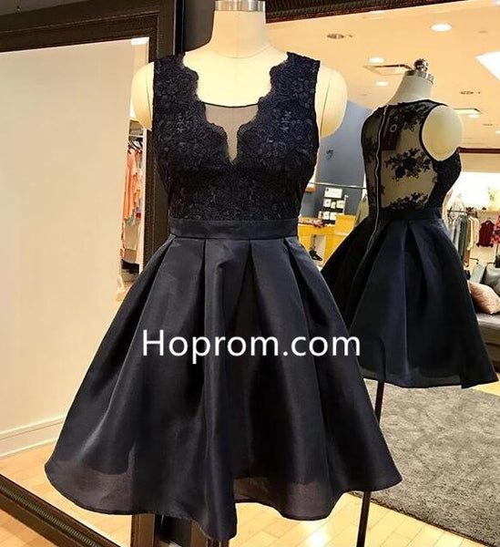 Blace Lace Homecoming Dress, A-line Short Prom Dress