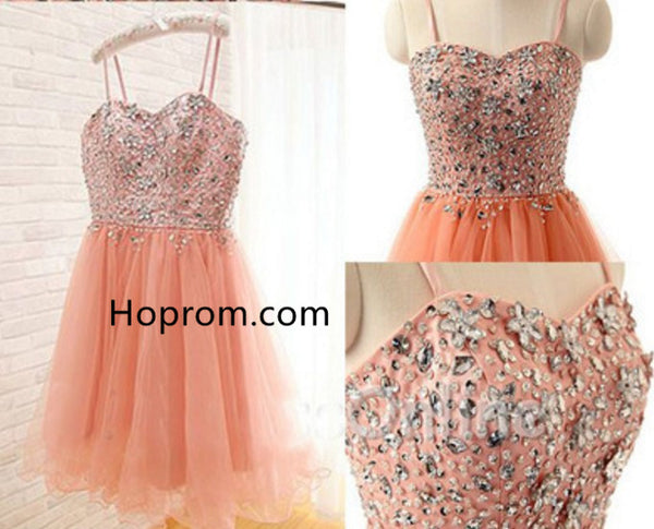 Crytal Homecoming Dress, Sweet Orange Tulle Short Prom Dress