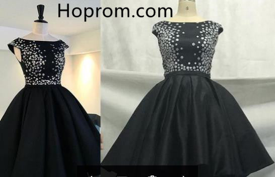 Black Scoop Neck Homecoming Dress, A Line Homecoming Dress