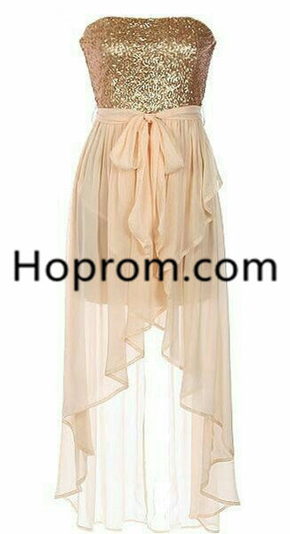 Golden Sequins Homecoming Dress, High Low Chiffon Homecoming Dress