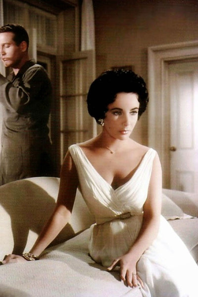 Elizabeth Taylor as Maggie White V Neck Tea Length Dress from Movie Cat on a Hot Tin Roof