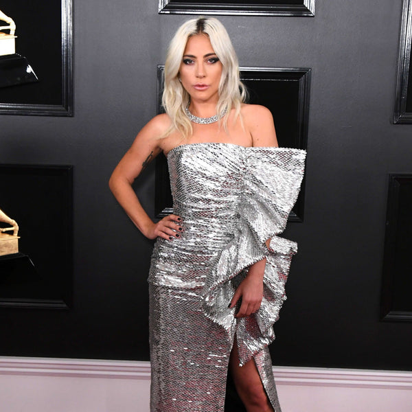 Silver Lady Gaga Stunning Sequin Gown Slit Dress Asymmetrical Prom Red Carpet Formal Dress Grammy Awards