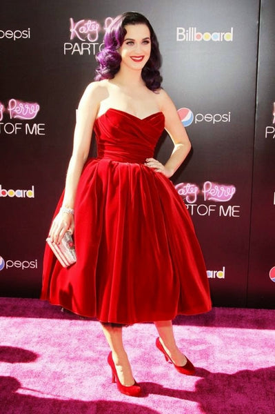 Red Katy Perry Strapless Party Dress Velvet Prom Red Carpet Formal Dress Part Of Me Premiere