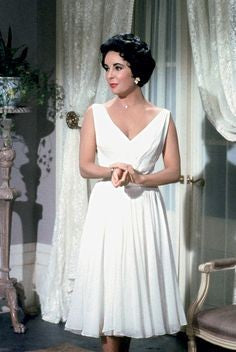 Elizabeth Taylor as Maggie White V Neck Tea Length Dress from Movie Cat on a Hot Tin Roof