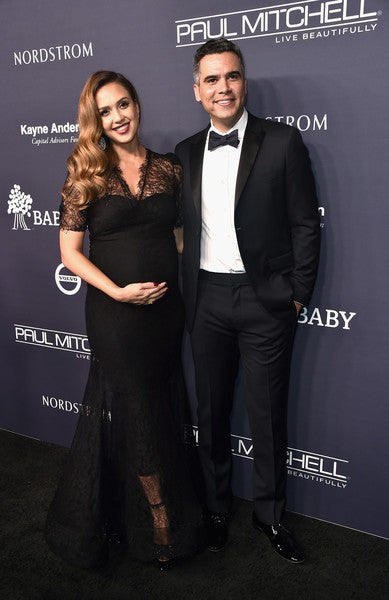 Black Jessica Alba Short Sleeve Lace Maternity Dress Prom Celebrity Evening Dress Baby2Baby Gala