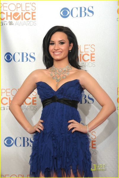 Blue Demi Lovato Strapless Ruffled Mini Dress Short Prom Red Carpet Formal Dress People Choice Awards