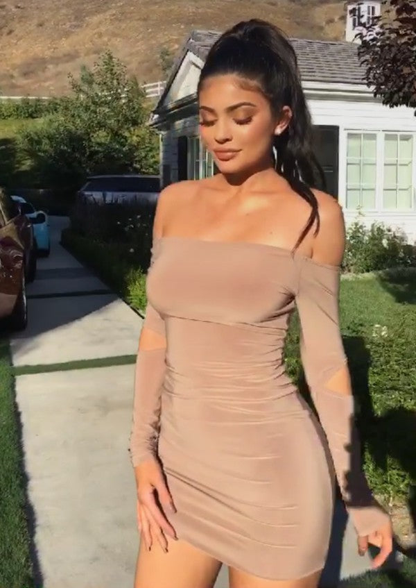 Light Brown Kylie Jenner Short Mini Nude Tight Dress Bodycon Long Slee Hoprom Light Brown Kylie Jenner Short Mini Nude Tight Dress Bodycon Long Slee Hoprom