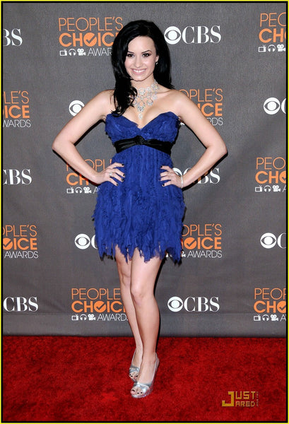 Blue Demi Lovato Strapless Ruffled Mini Dress Short Prom Red Carpet Formal Dress People Choice Awards
