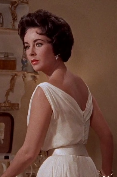 Elizabeth Taylor as Maggie White V Neck Tea Length Dress from Movie Cat on a Hot Tin Roof