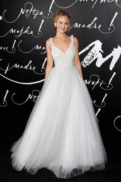 White Jennifer Lawrence Bridal Gown Dress Plunging Backless Wedding Celebrity Dress For Sale