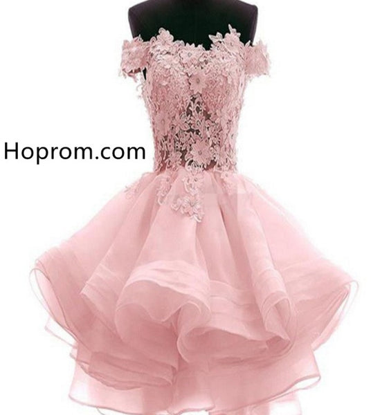 Lace Cute Pink Homecoming Dresses, Sheer Prom Short Dresses