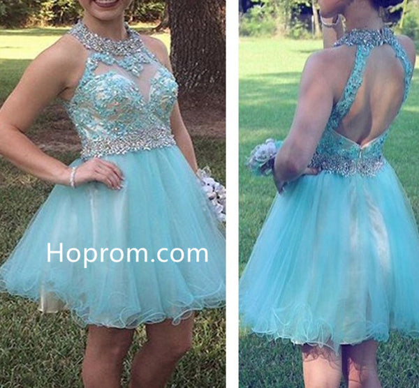 Open Back Cute Mint Homecoming Dresses with Beadings