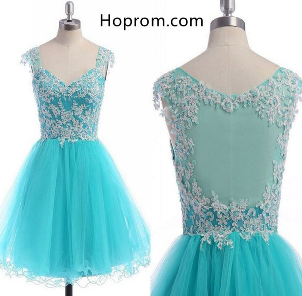 Mint Appliques V-neck Beaded Homecoming Dresses
