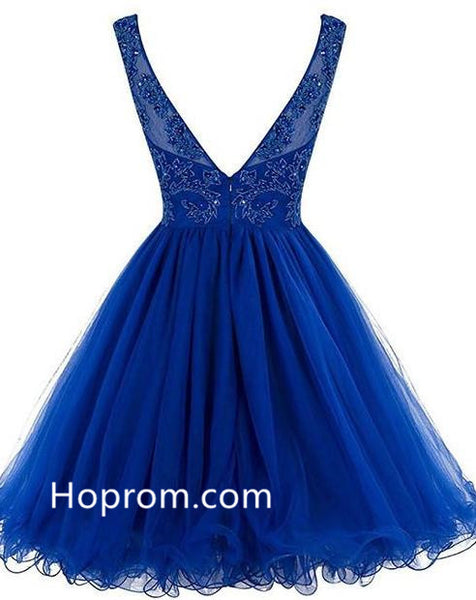 Beading Homecoming Dresses, Royal Blue Backless Short Prom Dresses