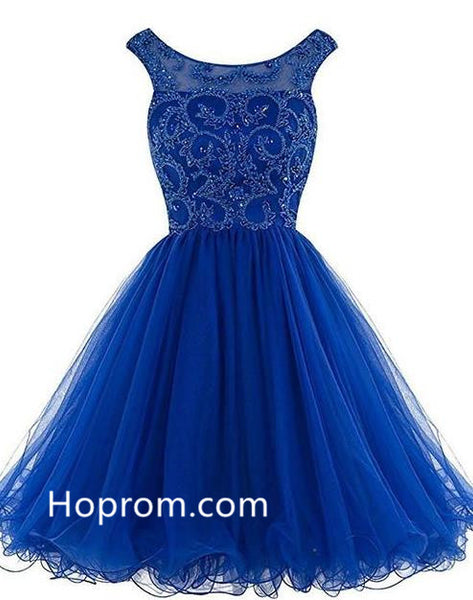 Beading Homecoming Dresses, Royal Blue Backless Short Prom Dresses