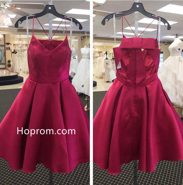 Bow Back Homecoming Dress, Cute Burgundy Short Prom Dresses