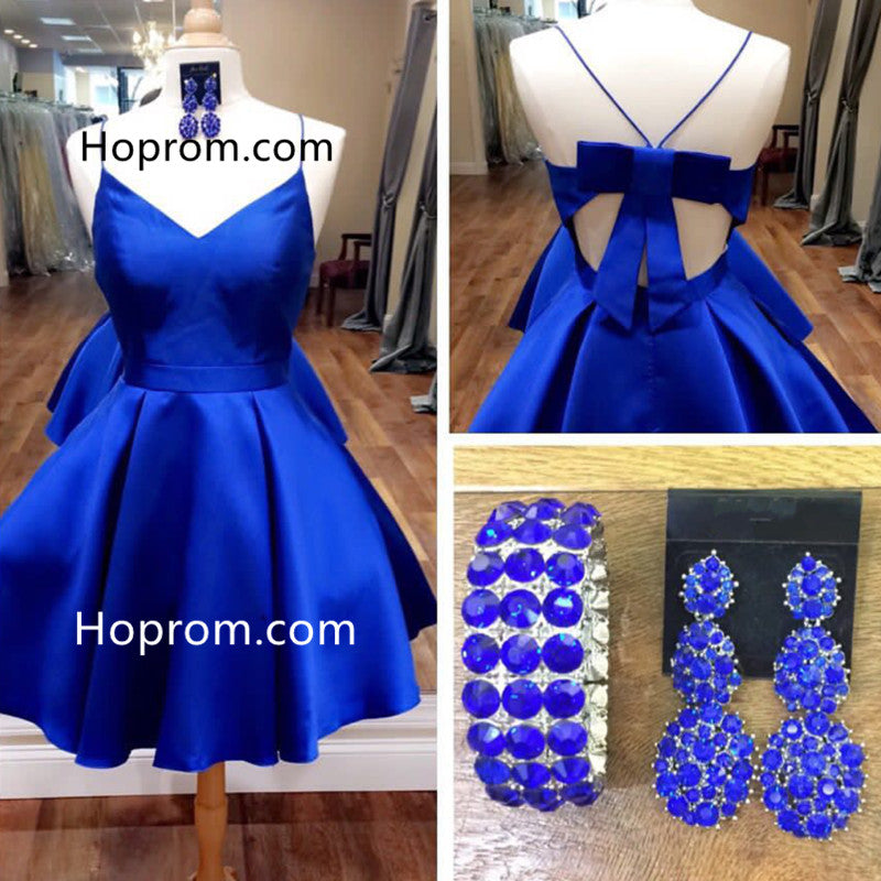 Bow Back Royal Blue Homecoming Dress, Cute Short Prom Dresses Hoprom Bow Back Royal Blue Homecoming Dress, Cute Short Prom Dresses Hoprom