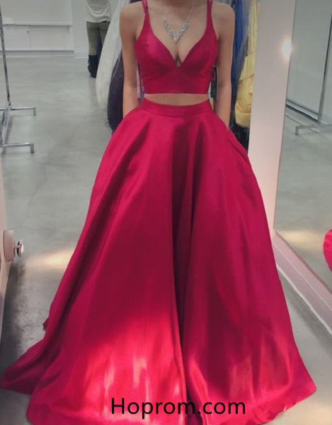 Elegant Red Two Piece Prom Dresses, Formal Evening Dress