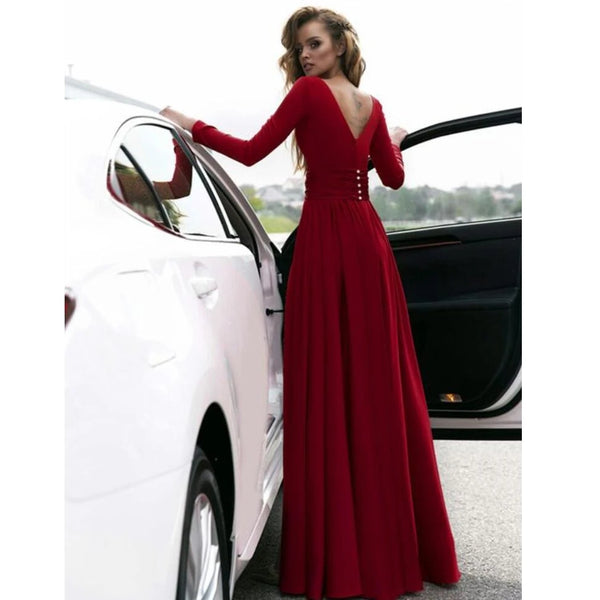 Simple High Slit Sexy Prom Dresses Formal Dress Red, Green & Blue 3 Colors