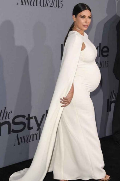 White Kim Kardashian (Kim K) Cape Dress Pregnant Prom Celebrity Evening Dress InStyle Awards