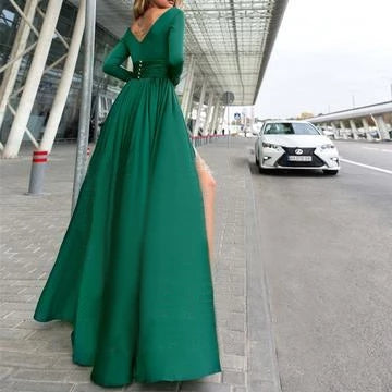 Simple High Slit Sexy Prom Dresses Formal Dress Red, Green & Blue 3 Colors