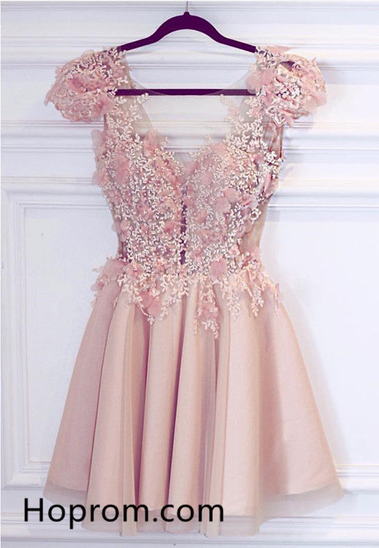 cute pink short dresses Appliques Homecoming Dress, Cute Pink Short Prom Dress – Hoprom