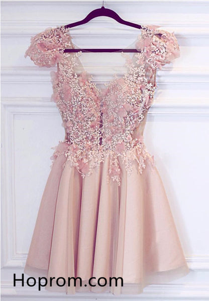 Appliques Homecoming Dress, Cute Pink Short Prom Dress