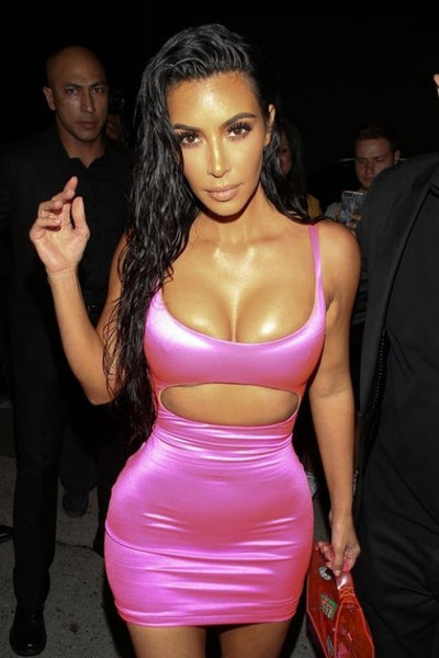Pink Kim Kardashian (Kim K) Cut out Round Neck Wrap Dress Short Prom Celebrity Evening Prom Dress Kylie Jenner's 21st Birthday