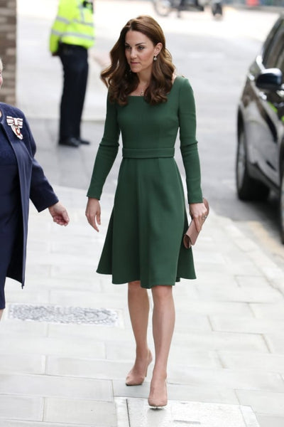 Green Princess Kate Middleton Short Long Sleeves Dress Knee Length Prom Celebrity Cocktail Dress